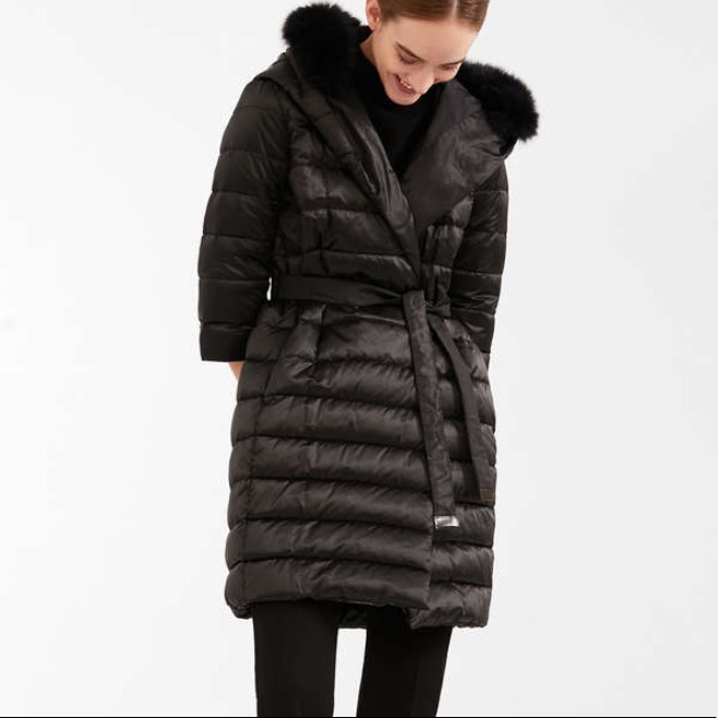 Max Mara Novef Puffy Puffer Fur Trim Cube Coat